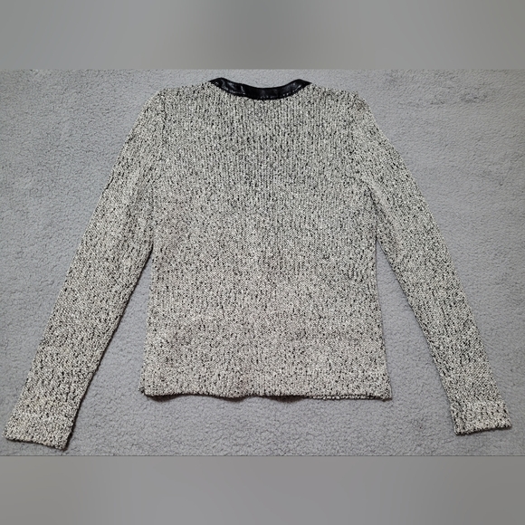 Talbots Black and Silver Button Up Cardigan Jacket Black Faux Leather Trim XS - Picture 11 of 11